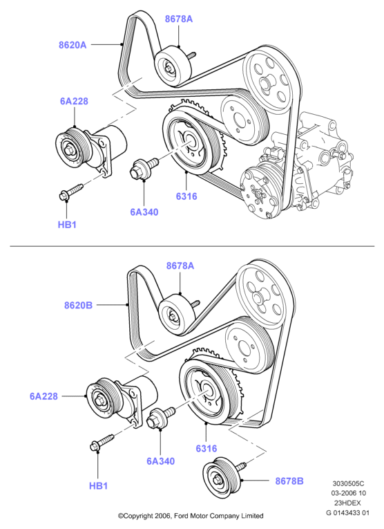 Шкивы и приводные ремни, 2.3L I4 16v DOHC EFI
