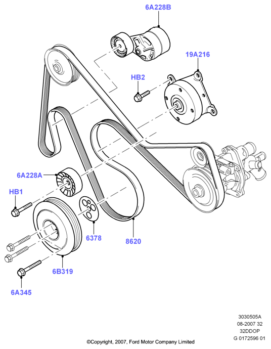 Шкивы и приводные ремни, 3.2 Duratorq Diesel