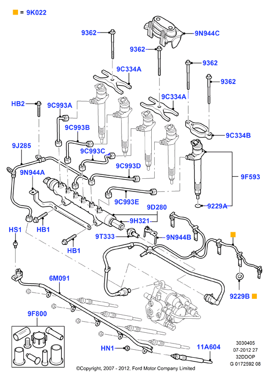 Топливные форсунки и трубопроводы, 3.2 Duratorq Diesel