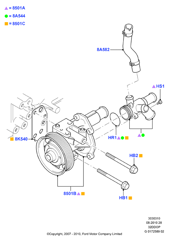 Насос охлаждающей жидкости, 3.2 Duratorq Diesel