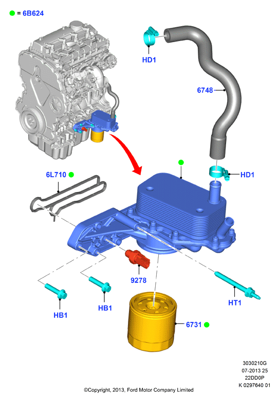 Масляный радиатор и фильтр, 2.2 Duratorq TC