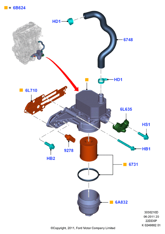Масляный радиатор и фильтр, 2.2 Duratorq TC