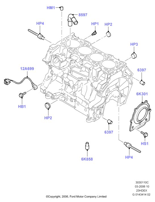 Блок цилиндров и заглушки, 2.3L I4 16v DOHC EFI