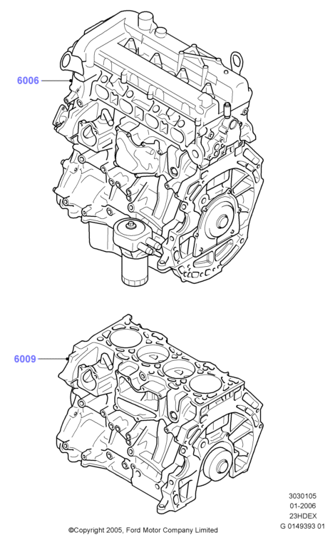 Сервисн.двиг.и неукомпл.блок цил., 2.3L I4 16v DOHC EFI