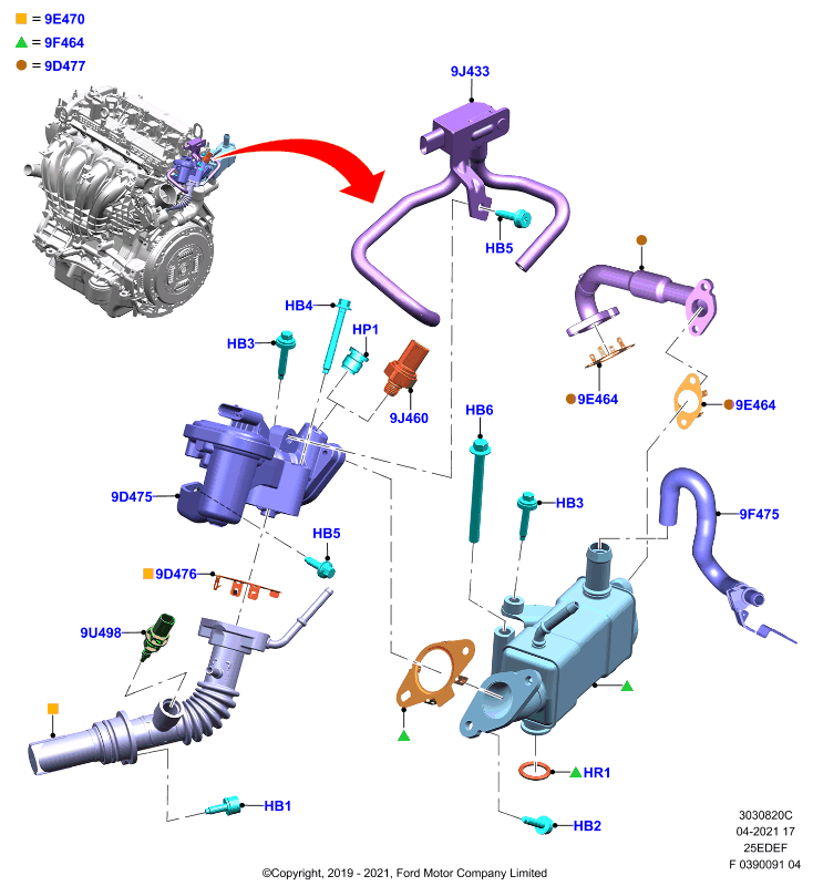 Рециркуляция отработавших газов, 2.5L 16v Gas/Elec Hybrid
