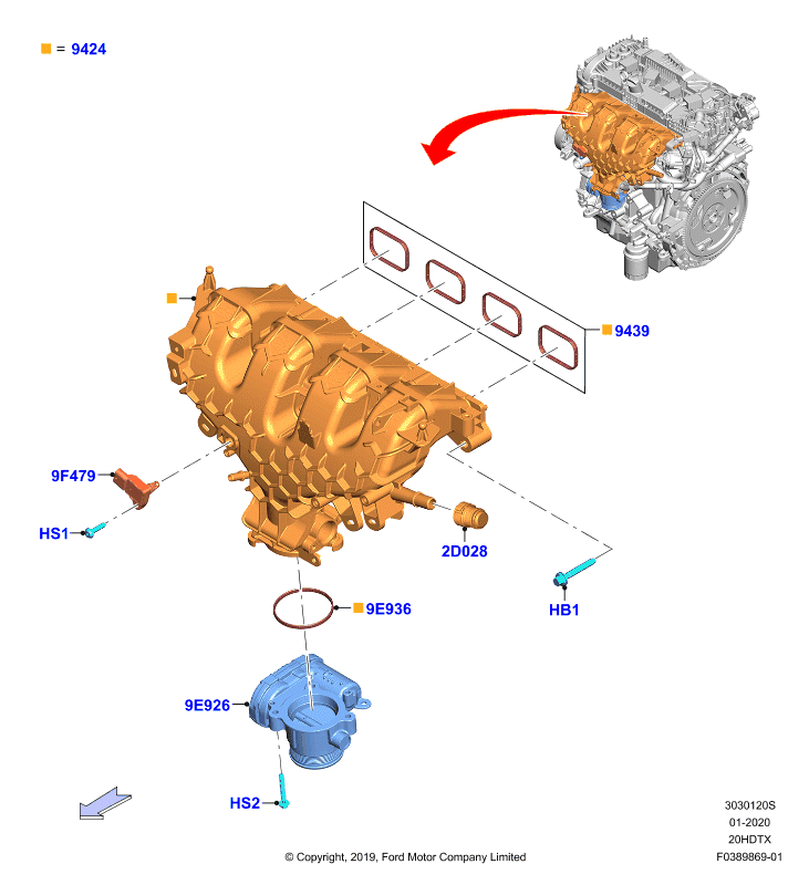 Впускной коллектор, 2.0 DOHC 16В с турбокомпрессором