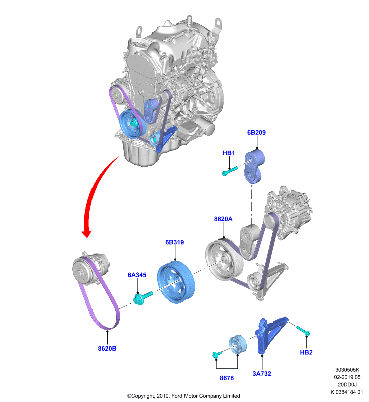 Шкивы и приводные ремни, 2.0L Diesel Panther