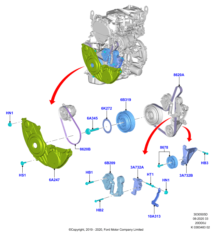 Шкивы и приводные ремни, 2.0L Diesel Panther