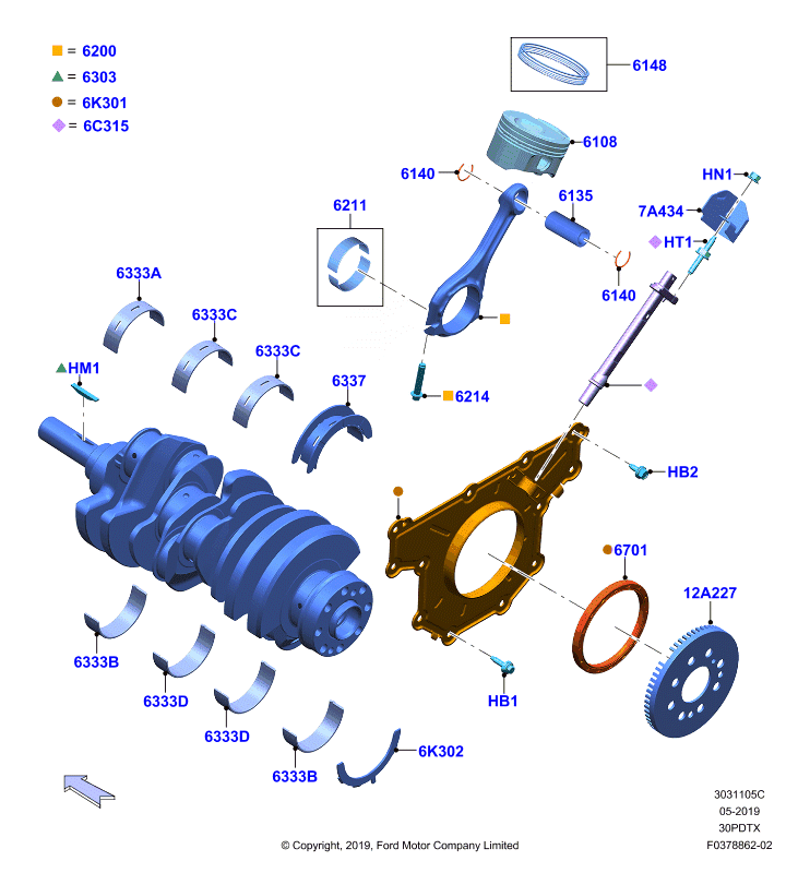 Коленчатый вал/поршни и подшипники, 3.0L GTDI TC V6