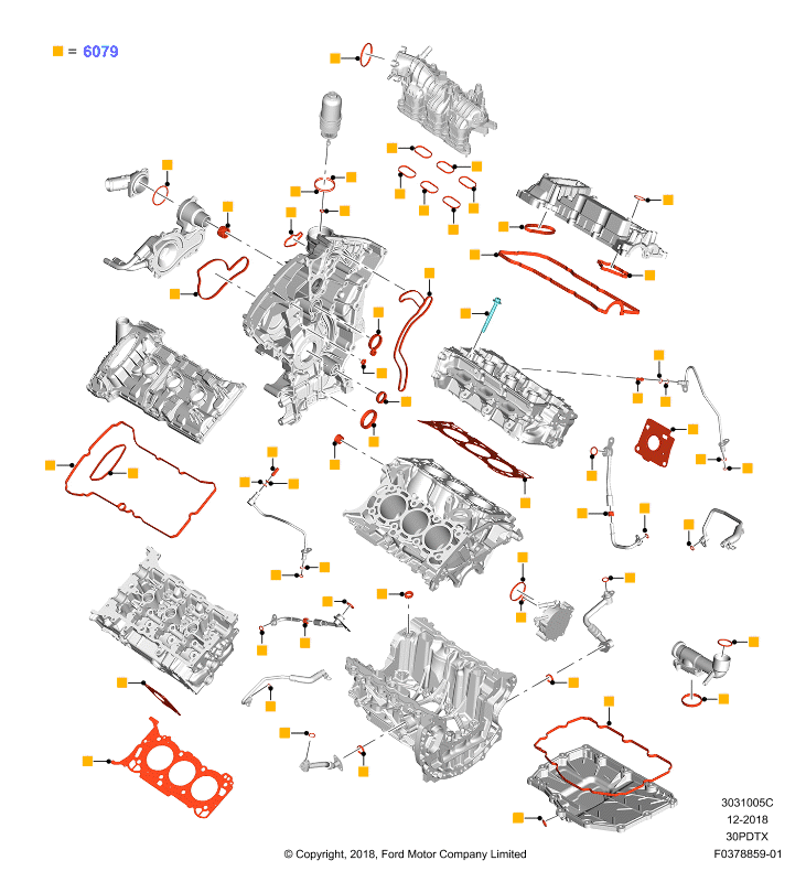 Комплект прокладок двигателя, 3.0L GTDI TC V6