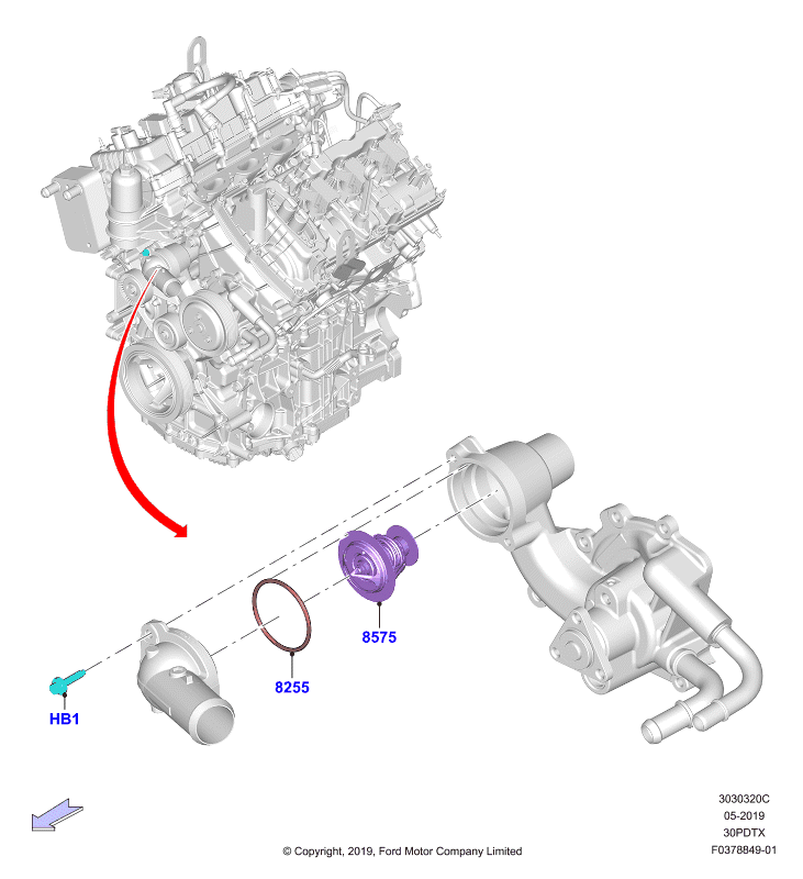 Термостат/корпус и сопут.эл-ты, 3.0L GTDI TC V6