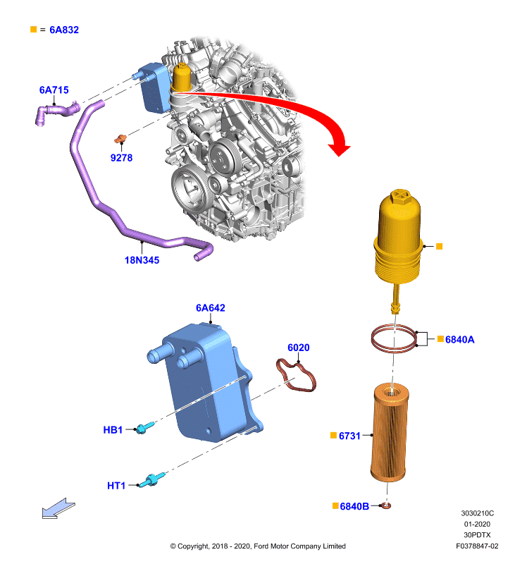 Масляный радиатор и фильтр, 3.0L GTDI TC V6