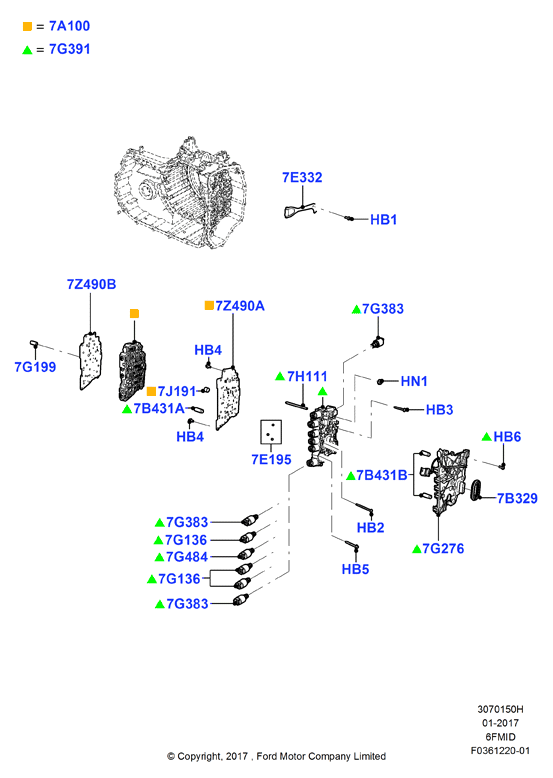 Блок клапанов и главн.блок упр., 6F 6 Speed Mid Range Auto
