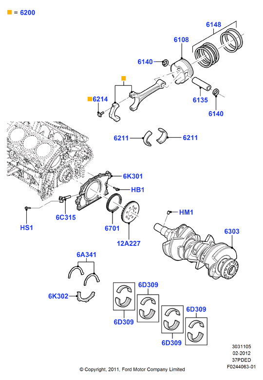 Коленчатый вал/поршни и подшипники, 3.7L DOHC 4v V6 EFI