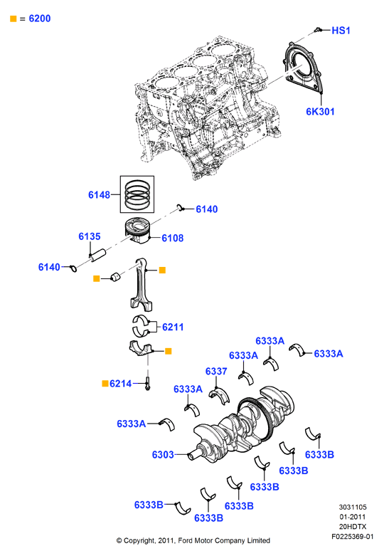 Коленчатый вал/поршни и подшипники, 2.0L DOHC 16v DI Valencia