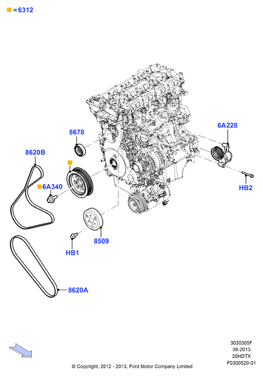 Шкивы и приводные ремни, 2.0L DOHC 16v DI Valencia