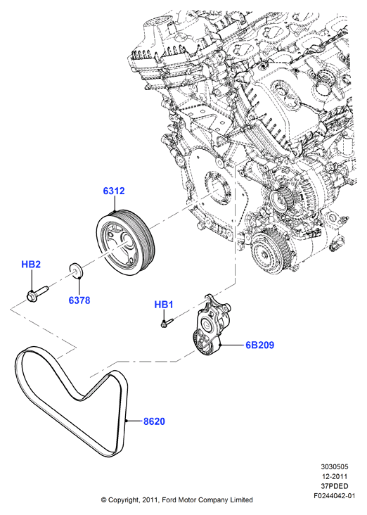 Шкивы и приводные ремни, 3.7L DOHC 4v V6 EFI