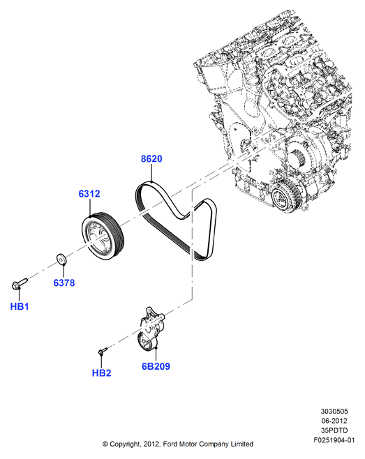 Шкивы и приводные ремни, 3.5L DOHC Turbo