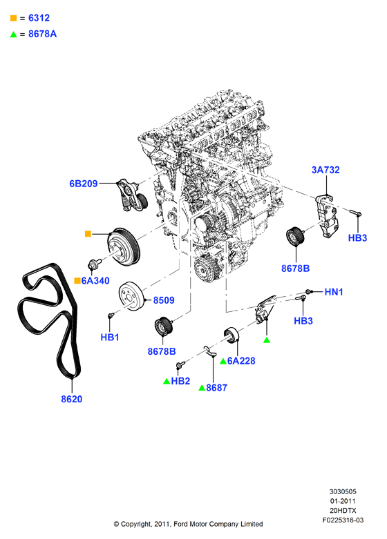 Шкивы и приводные ремни, 2.0L DOHC 16v DI Valencia