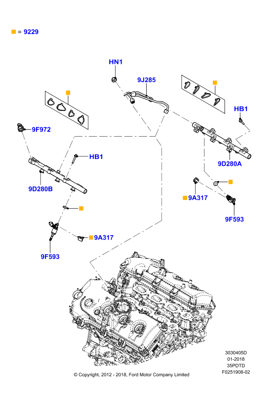 Топливные форсунки и трубопроводы, 3.5L DOHC Turbo