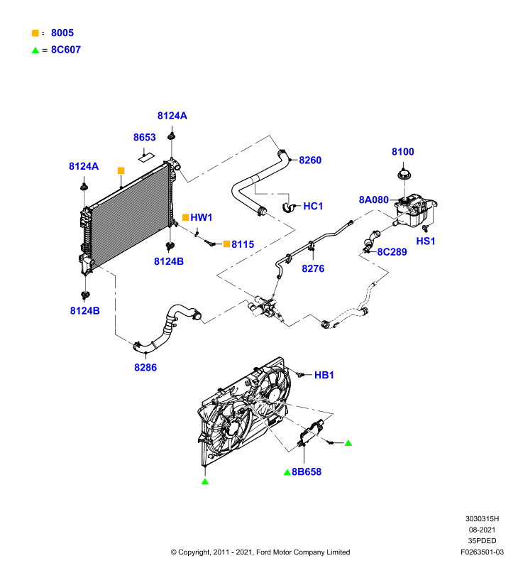 Радиатор/расшр.бачок для охл.жидк., 3.5L DOHC VCT