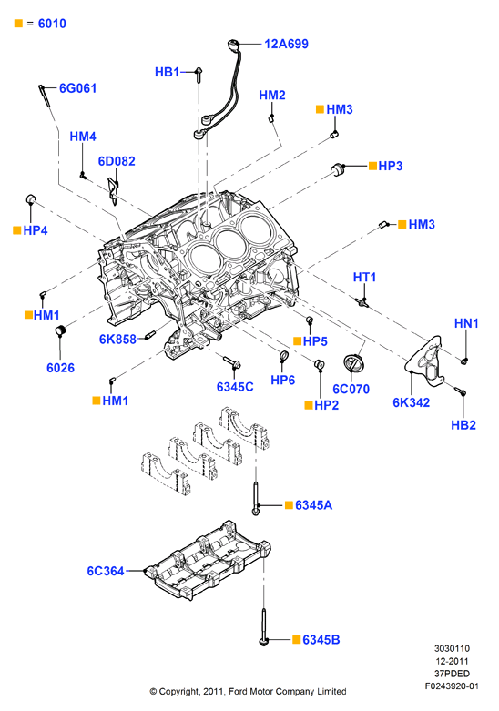 Блок цилиндров и заглушки, 3.7L DOHC 4v V6 EFI
