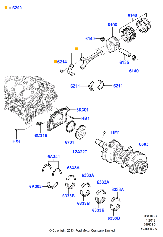 Коленчатый вал/поршни и подшипники, 3.5L DOHC VCT