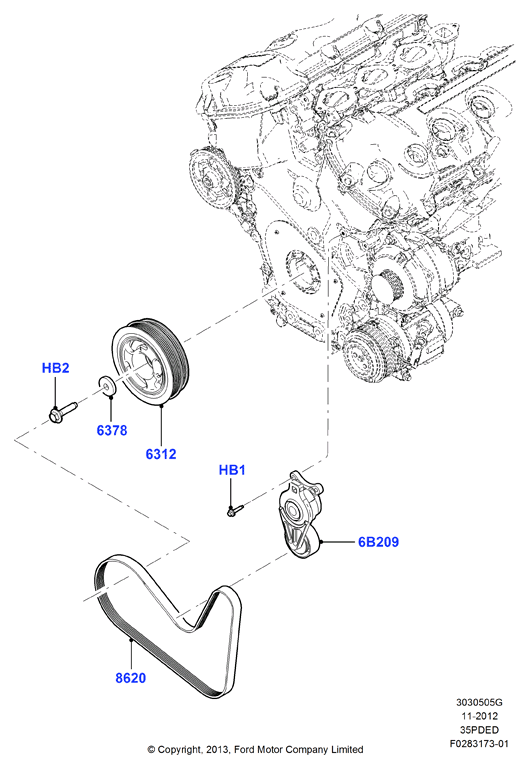 Шкивы и приводные ремни, 3.5L DOHC VCT