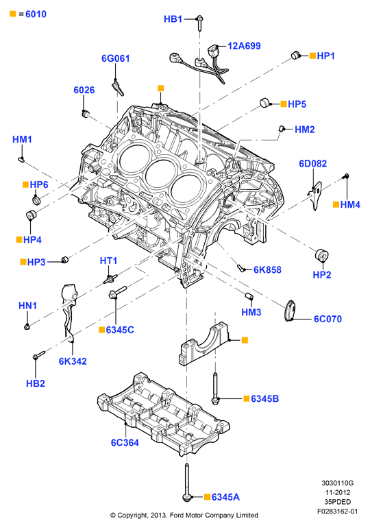 Блок цилиндров и заглушки, 3.5L DOHC VCT