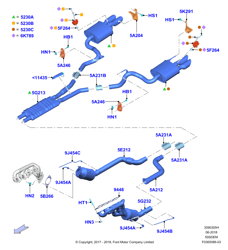 Система выпуска, 5.0L V8 32v DOHC EFI Mod