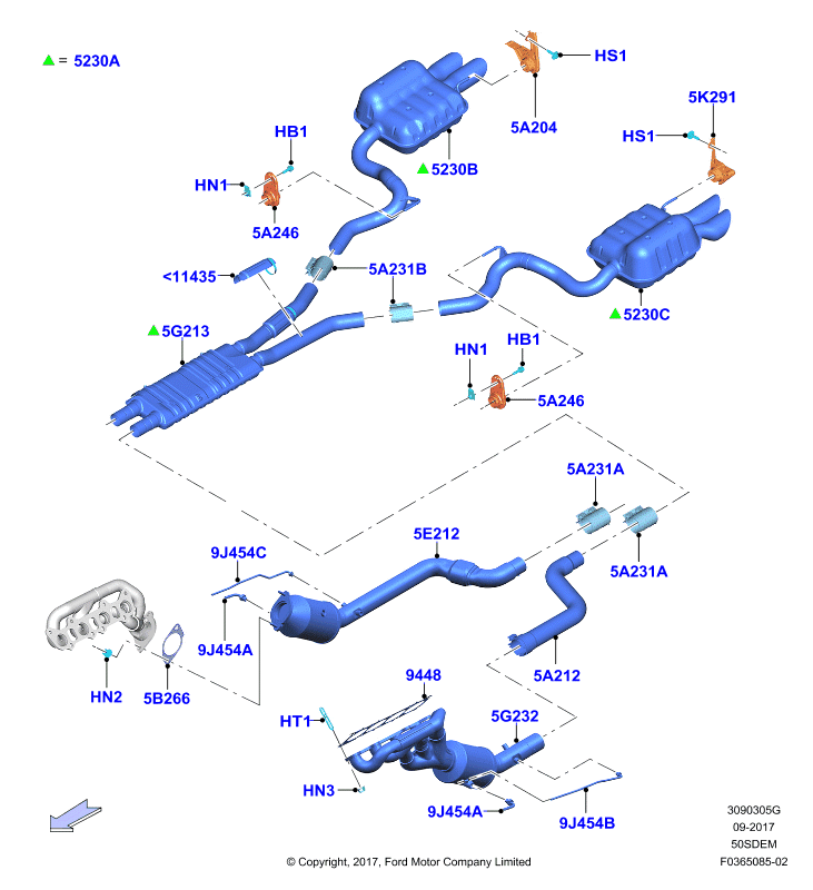 Система выпуска, 5.0L V8 32v DOHC EFI Mod