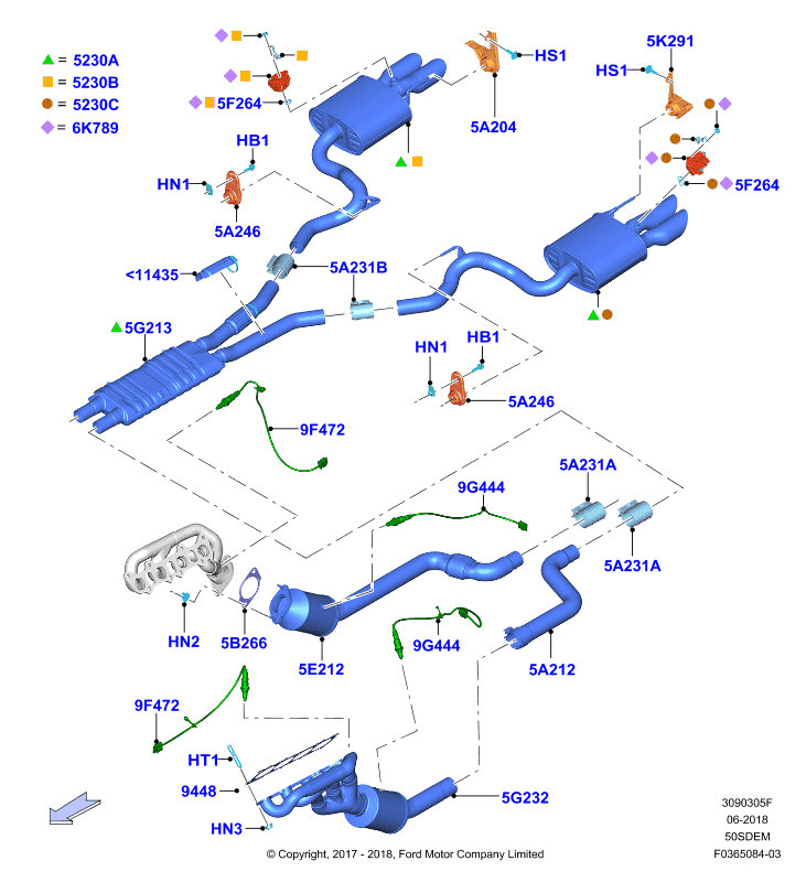 Система выпуска, 5.0L V8 32v DOHC EFI Mod