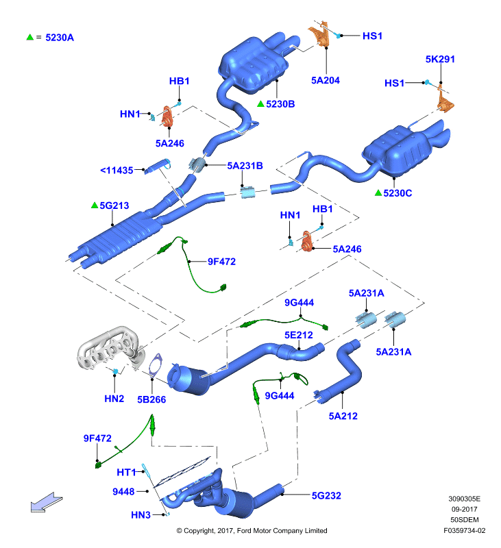 Система выпуска, 5.0L V8 32v DOHC EFI Mod