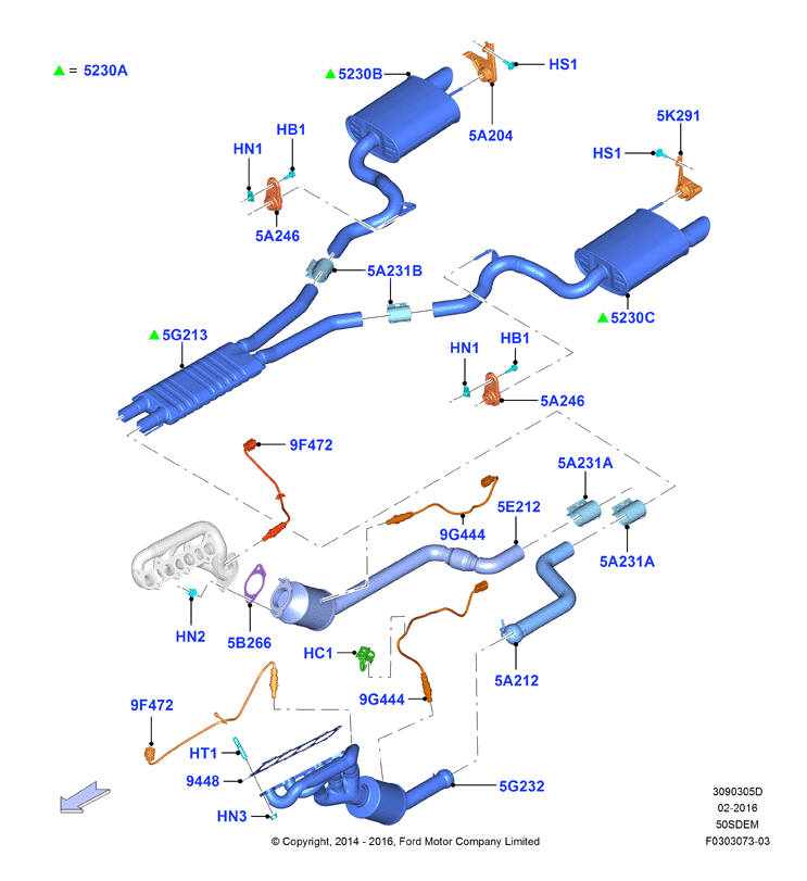 Система выпуска, 5.0L V8 32v DOHC EFI Mod