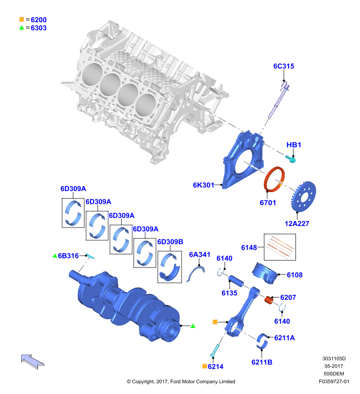 Коленчатый вал/поршни и подшипники, 5.0L V8 32v DOHC EFI Mod