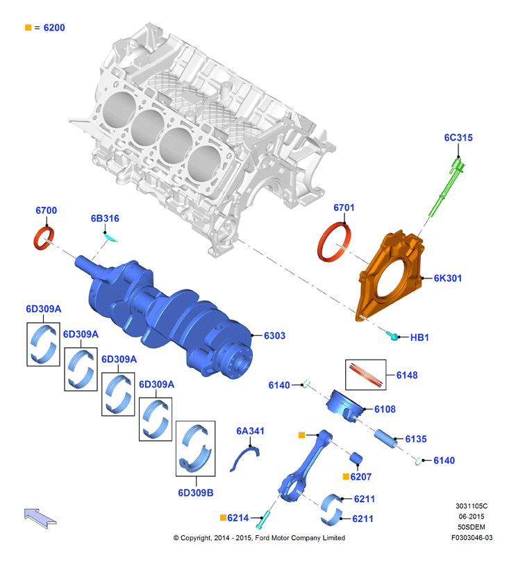 Коленчатый вал/поршни и подшипники, 5.0L V8 32v DOHC EFI Mod