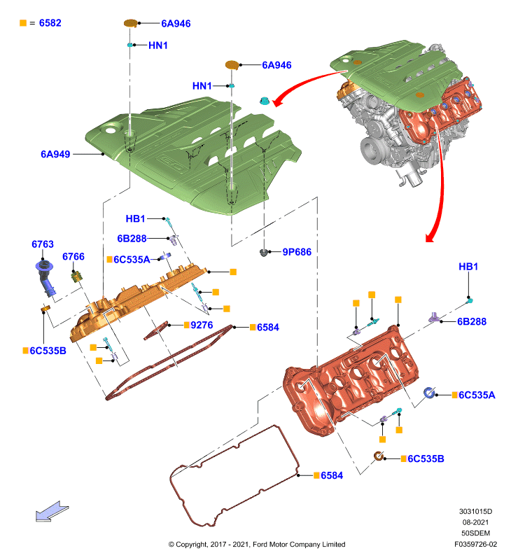 Крышка головки цилиндров, 5.0L V8 32v DOHC EFI Mod