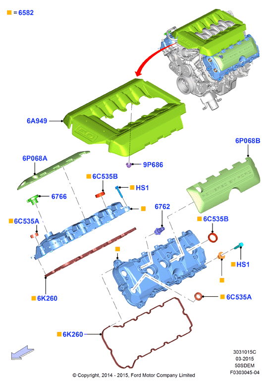 Крышка головки цилиндров, 5.0L V8 32v DOHC EFI Mod