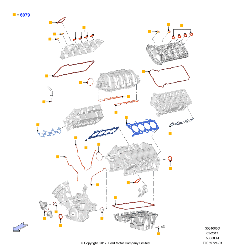 Комплект прокладок двигателя, 5.0L V8 32v DOHC EFI Mod