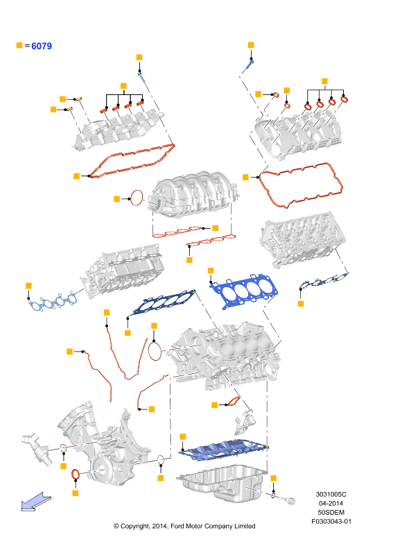 Комплект прокладок двигателя, 5.0L V8 32v DOHC EFI Mod