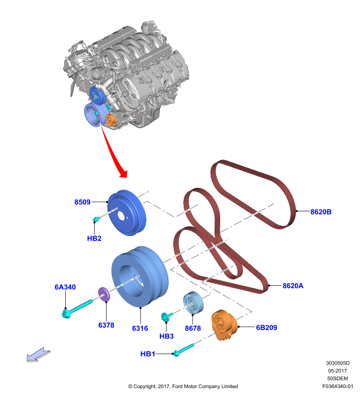 Шкивы и приводные ремни, 5.0L V8 32v DOHC EFI Mod