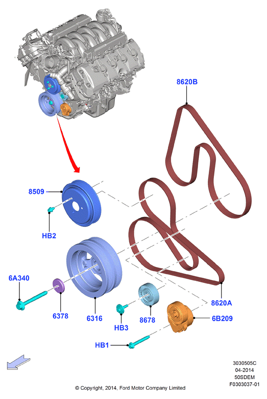 Шкивы и приводные ремни, 5.0L V8 32v DOHC EFI Mod