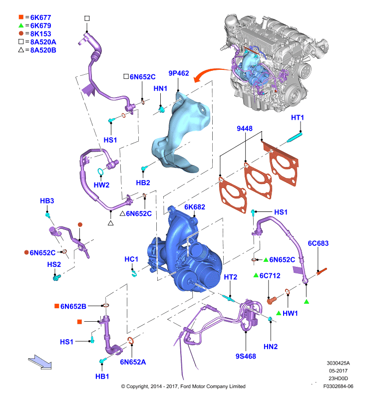 Турбокомпрессор, 2.3L TiVCT Turbo         (23HD0D_C)