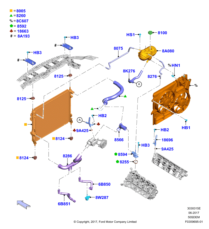 Радиатор/расшр.бачок для охл.жидк., 5.0L V8 32v DOHC EFI Mod