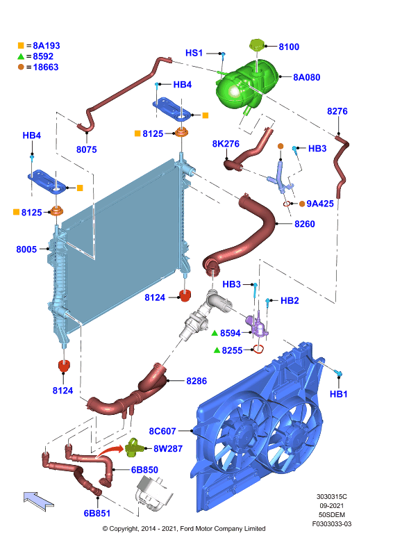 Радиатор/расшр.бачок для охл.жидк., 5.0L V8 32v DOHC EFI Mod
