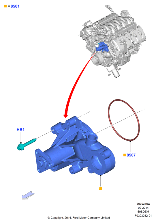 Насос охлаждающей жидкости, 5.0L V8 32v DOHC EFI Mod