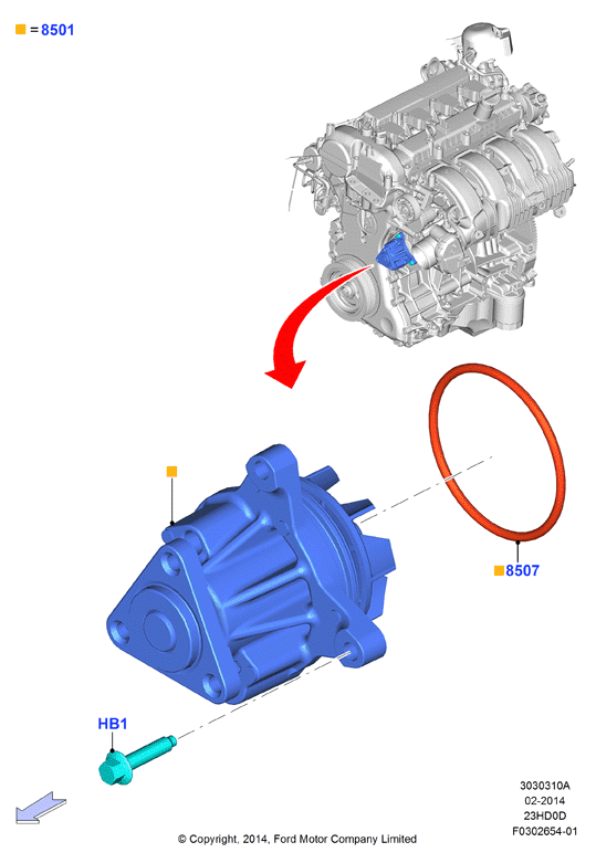 Насос охлаждающей жидкости, 2.3L TiVCT Turbo (23HD0D_C)