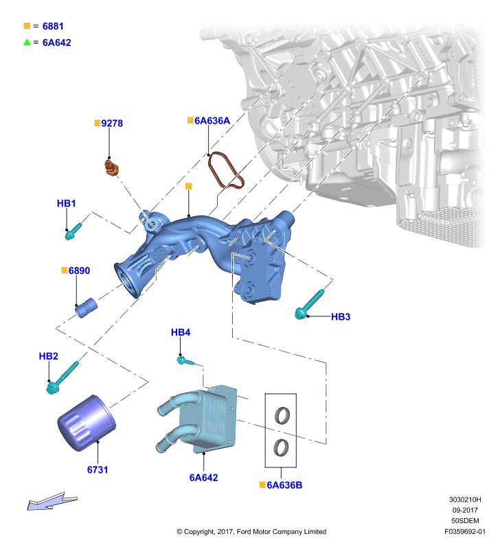 Масляный радиатор и фильтр, 5.0L V8 32v DOHC EFI Mod