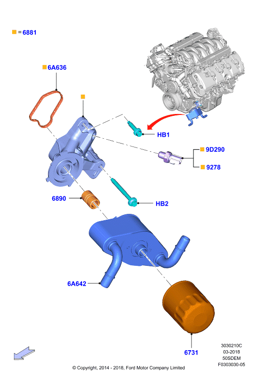 Масляный радиатор и фильтр, 5.0L V8 32v DOHC EFI Mod