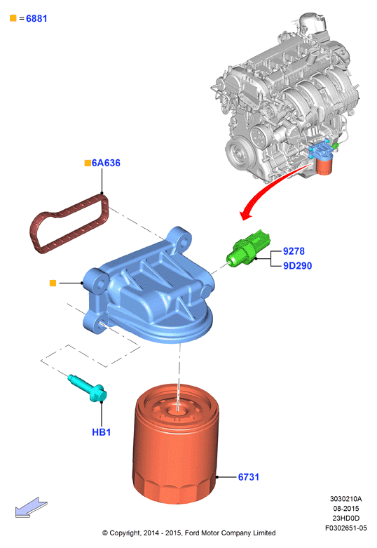 Масляный радиатор и фильтр, 2.3L TiVCT Turbo (23HD0D_C)
